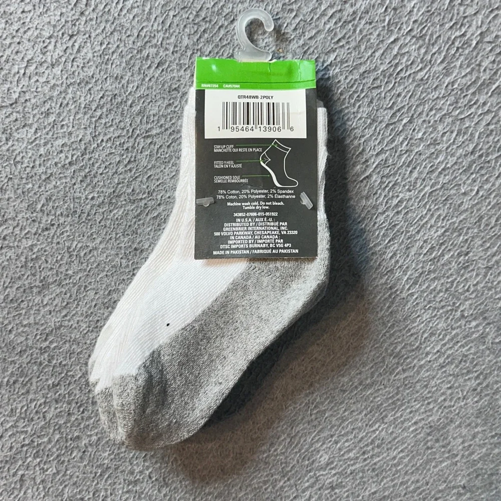 Juncture Quarter Socks Kids Size 1-7 White Grey Half Cushion 2 Pairs‎ QTR48WB